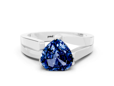 White gold Modern Tension Set Heart Cut Blue Sapphire Solitaire Wide Band Ring