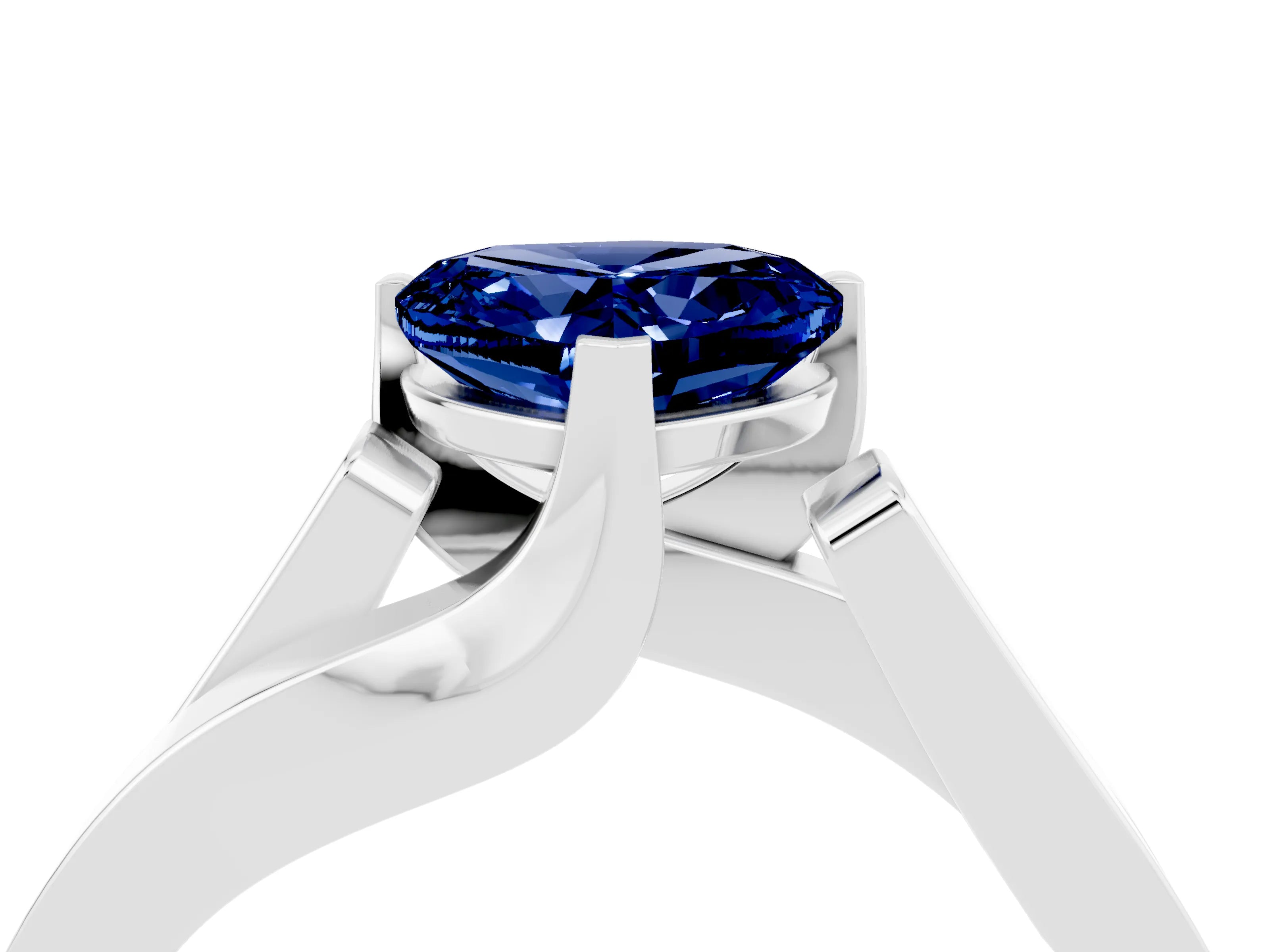 White gold Modern Tension Set Heart Cut Blue Sapphire Solitaire Wide Band Ring_4