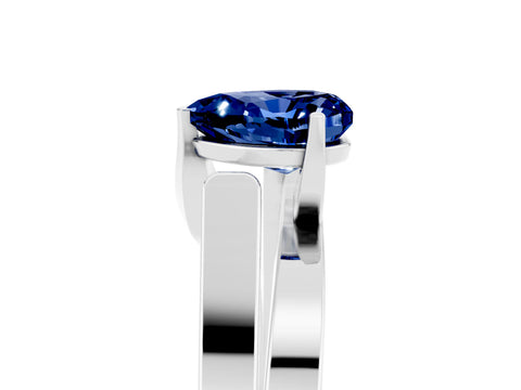 White gold Modern Tension Set Heart Cut Blue Sapphire Solitaire Wide Band Ring_5