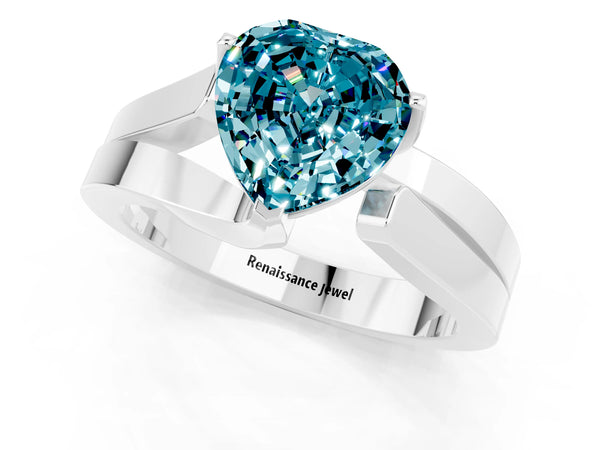 Silver Modern Tension Set Heart Cut Blue Topaz Solitaire Wide Band Ring
