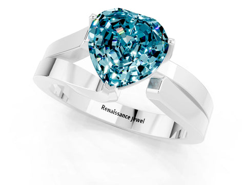White gold Modern Tension Set Heart Cut Blue Topaz Solitaire Wide Band Ring_1