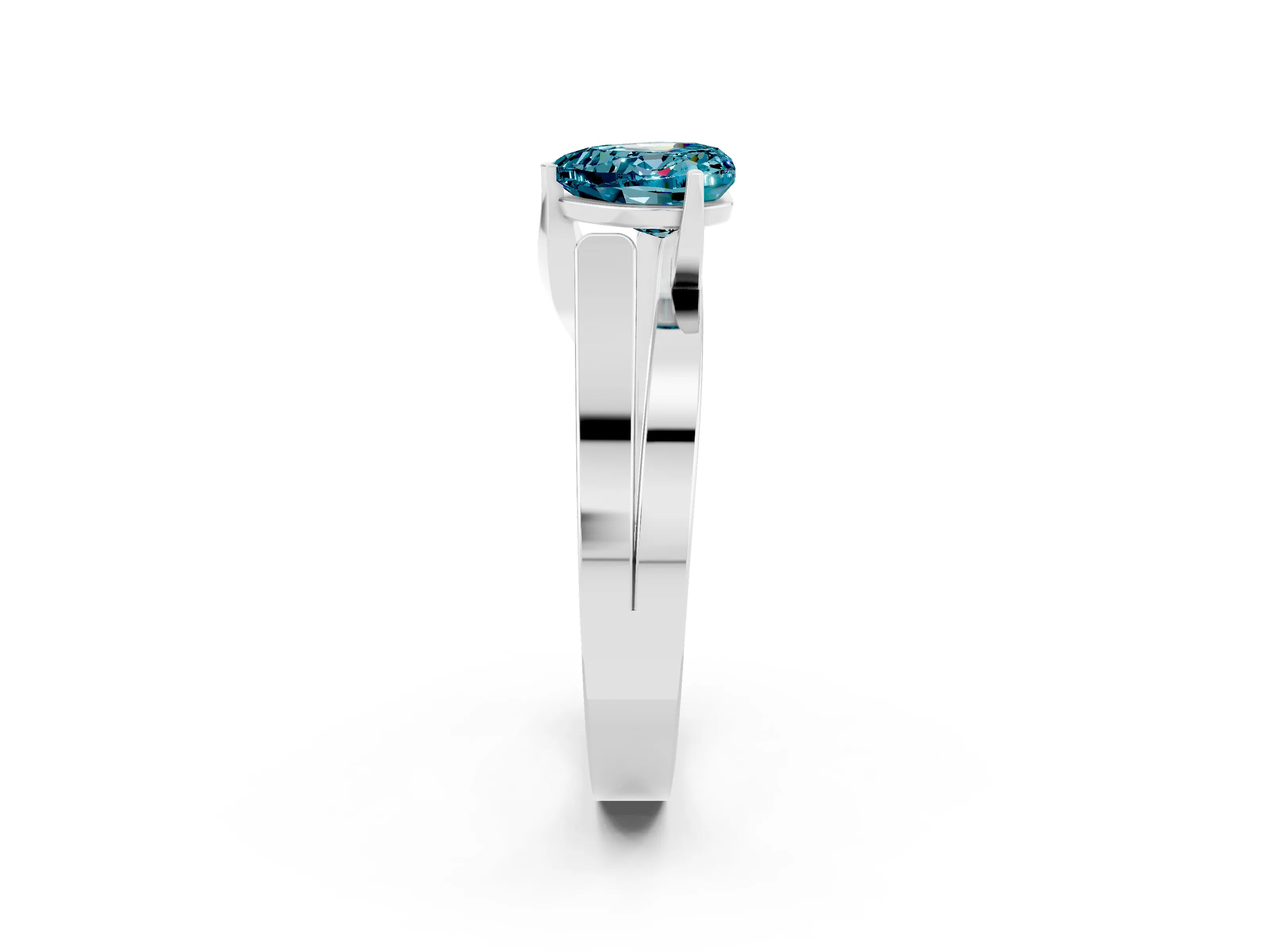 White gold Modern Tension Set Heart Cut Blue Topaz Solitaire Wide Band Ring_2
