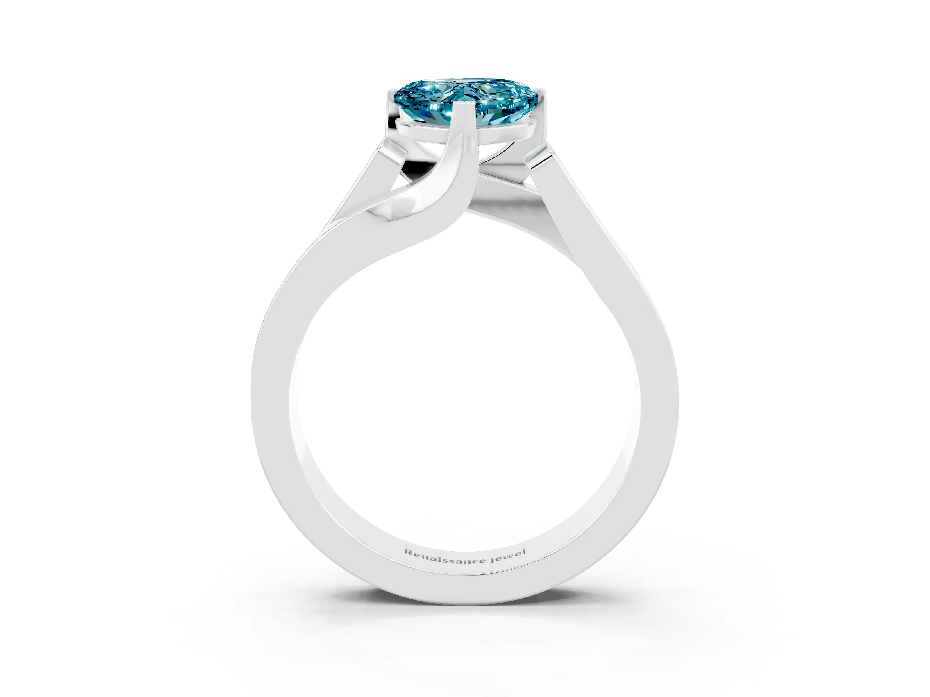 White gold Modern Tension Set Heart Cut Blue Topaz Solitaire Wide Band Ring_3