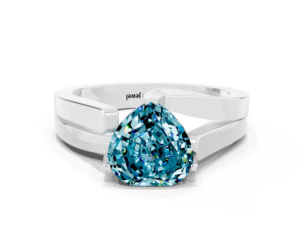 Silver Modern Tension Set Heart Cut Blue Topaz Solitaire Wide Band Ring