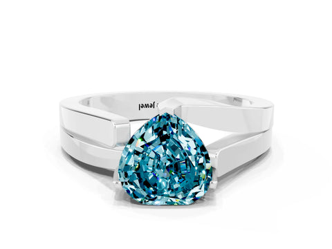 White gold Modern Tension Set Heart Cut Blue Topaz Solitaire Wide Band Ring