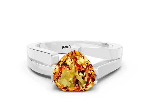 Platinum Modern Tension Set Heart Cut Citrine Solitaire Wide Band Ring