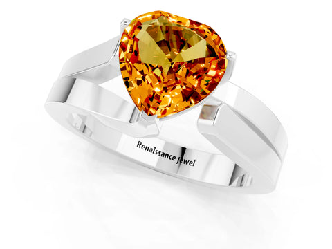 White gold Modern Tension Set Heart Cut Citrine Solitaire Wide Band Ring_1