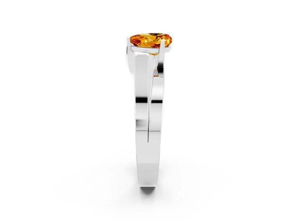 Platinum Modern Tension Set Heart Cut Citrine Solitaire Wide Band Ring
