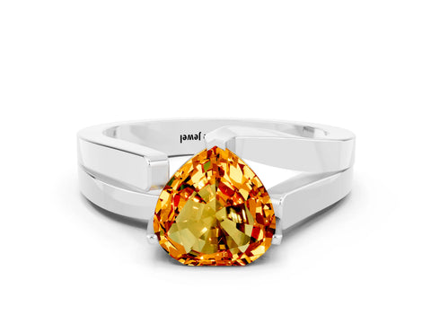 White gold Modern Tension Set Heart Cut Citrine Solitaire Wide Band Ring