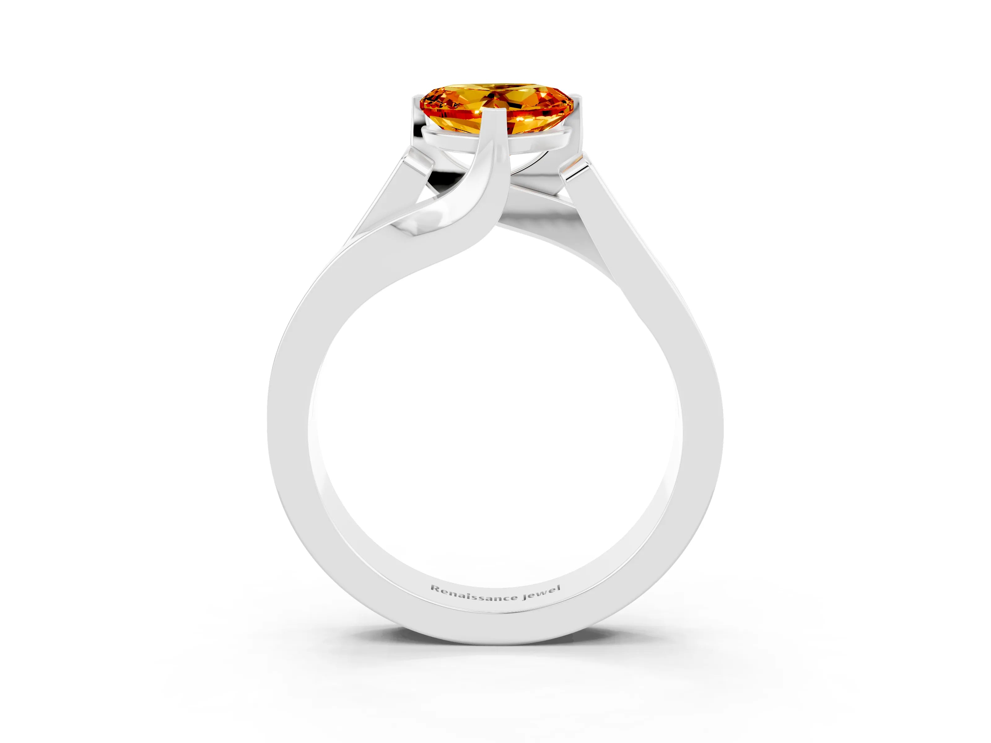 White gold Modern Tension Set Heart Cut Citrine Solitaire Wide Band Ring_3