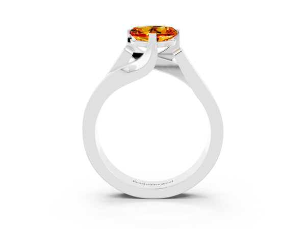 White gold Modern Tension Set Heart Cut Citrine Solitaire Wide Band Ring