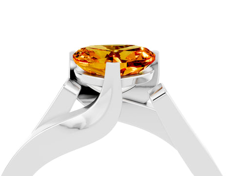 White gold Modern Tension Set Heart Cut Citrine Solitaire Wide Band Ring_4