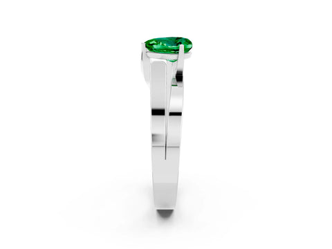 White gold Modern Tension Set Heart Cut Emerald Solitaire Wide Band Ring_2