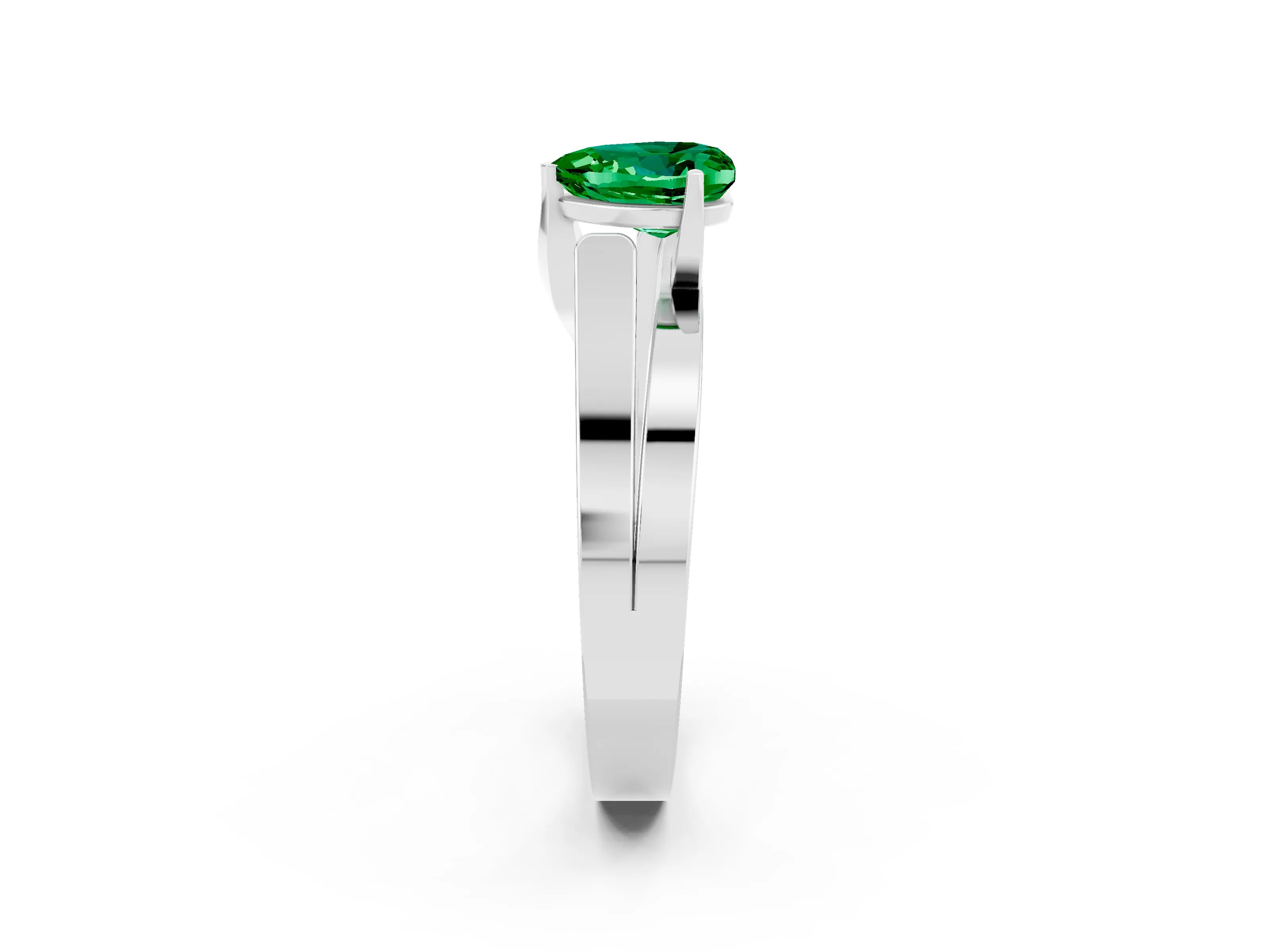 White gold Modern Tension Set Heart Cut Emerald Solitaire Wide Band Ring_2