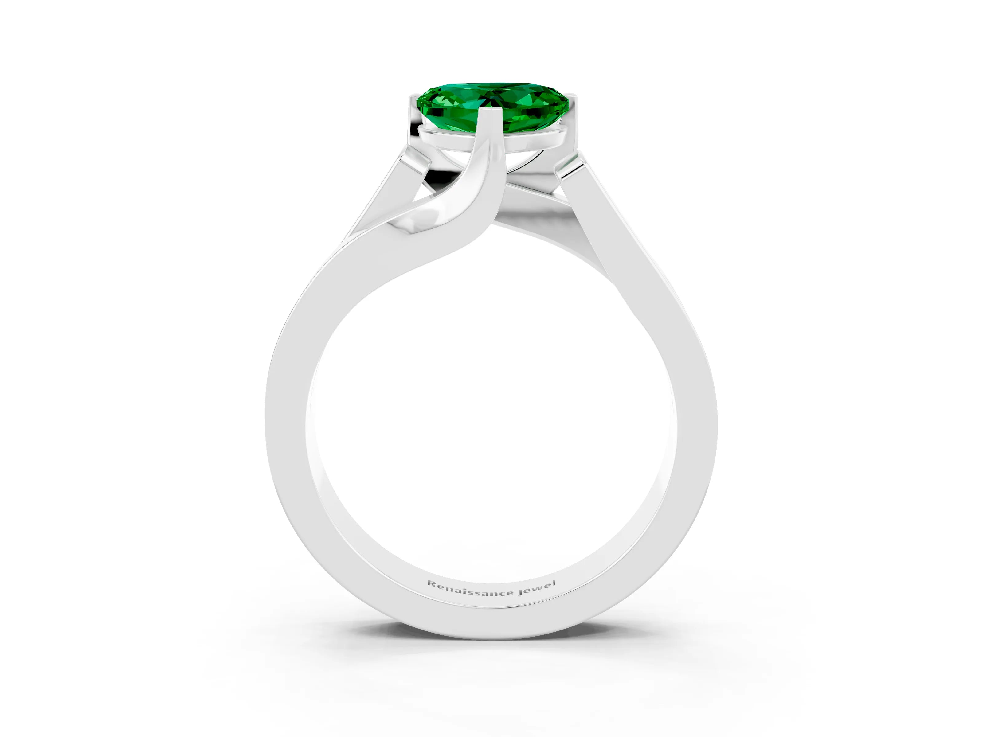 White gold Modern Tension Set Heart Cut Emerald Solitaire Wide Band Ring_3