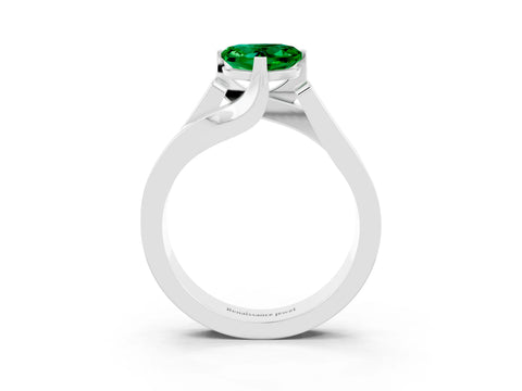 White gold Modern Tension Set Heart Cut Emerald Solitaire Wide Band Ring_3