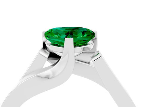 White gold Modern Tension Set Heart Cut Emerald Solitaire Wide Band Ring_4