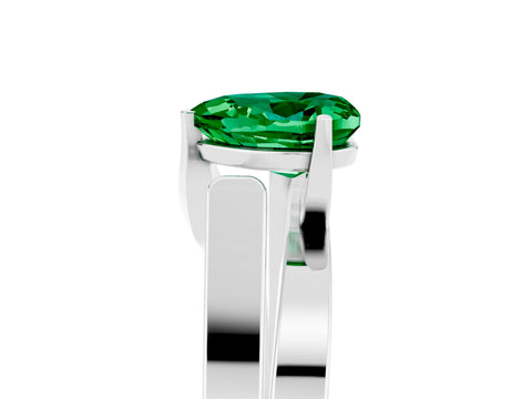 White gold Modern Tension Set Heart Cut Emerald Solitaire Wide Band Ring_5