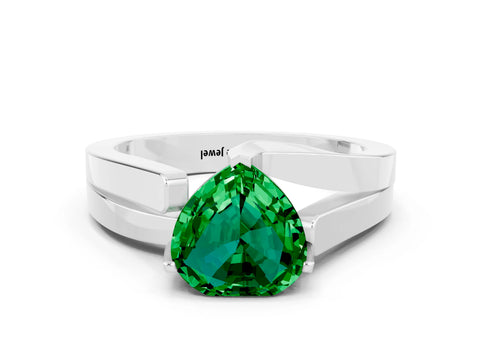 White gold Modern Tension Set Heart Cut Emerald Solitaire Wide Band Ring