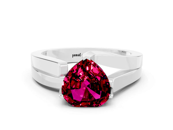 Platinum Modern Tension Set Heart Cut Garnet Solitaire Wide Band Ring