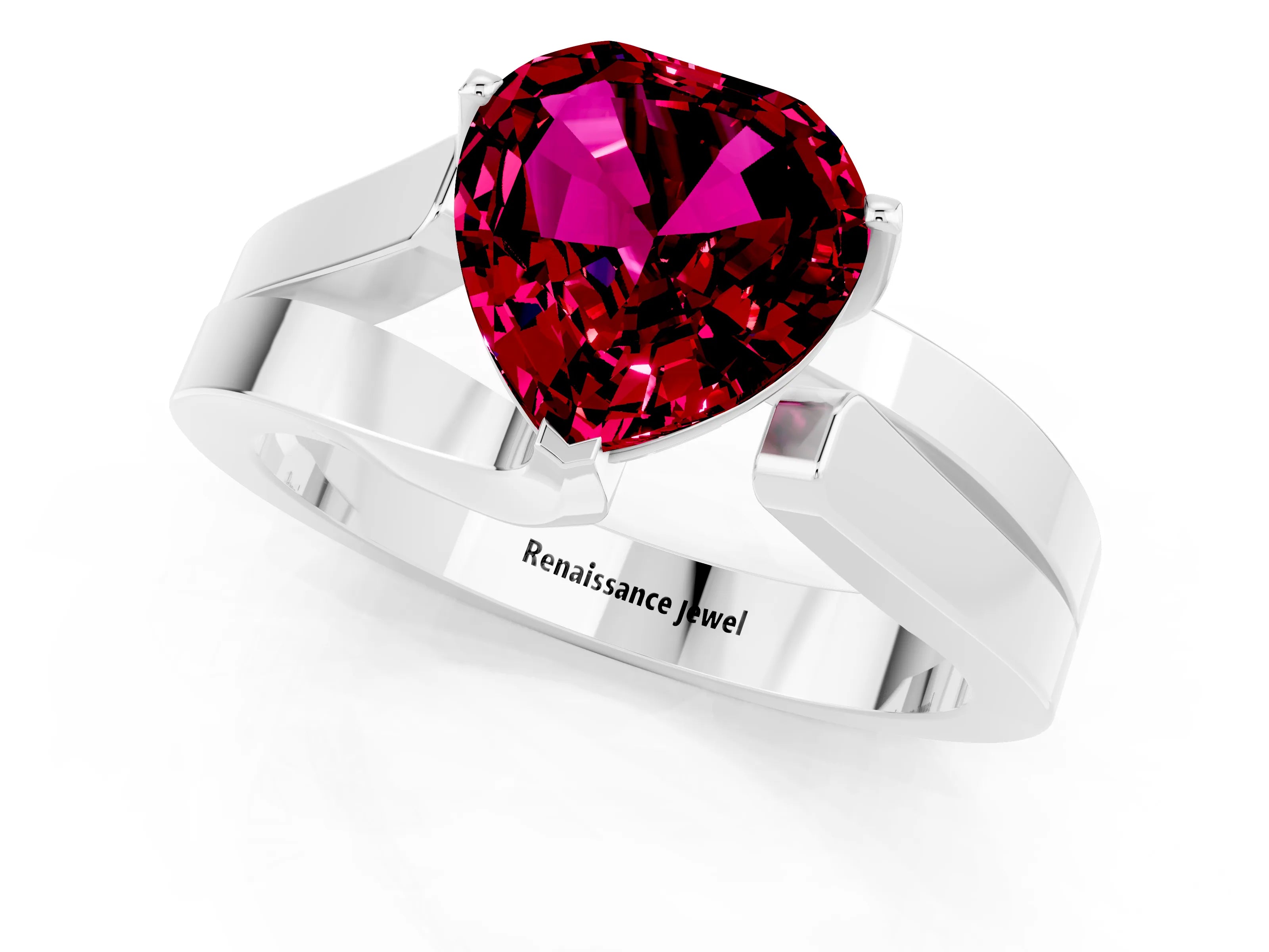 White gold Modern Tension Set Heart Cut Garnet Solitaire Wide Band Ring_1