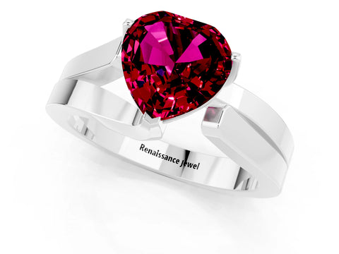 White gold Modern Tension Set Heart Cut Garnet Solitaire Wide Band Ring_1