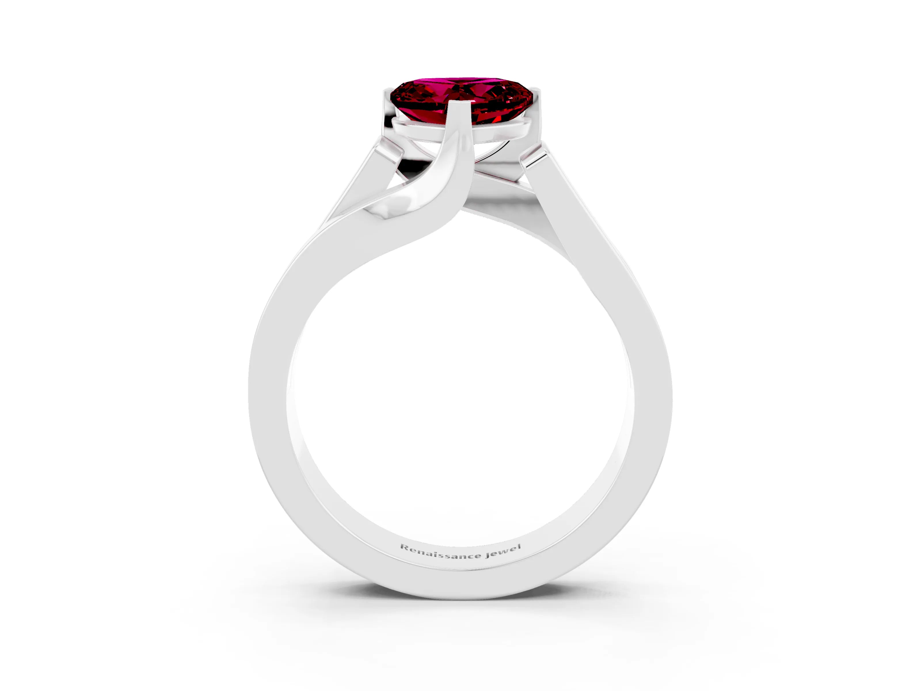 White gold Modern Tension Set Heart Cut Garnet Solitaire Wide Band Ring_3