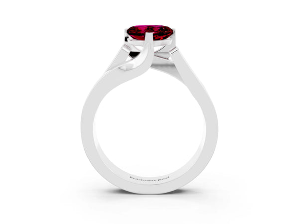 White gold Modern Tension Set Heart Cut Garnet Solitaire Wide Band Ring