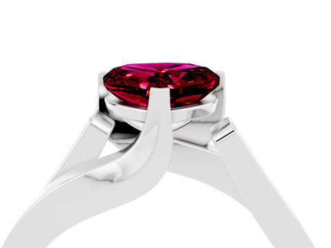 White gold Modern Tension Set Heart Cut Garnet Solitaire Wide Band Ring_4