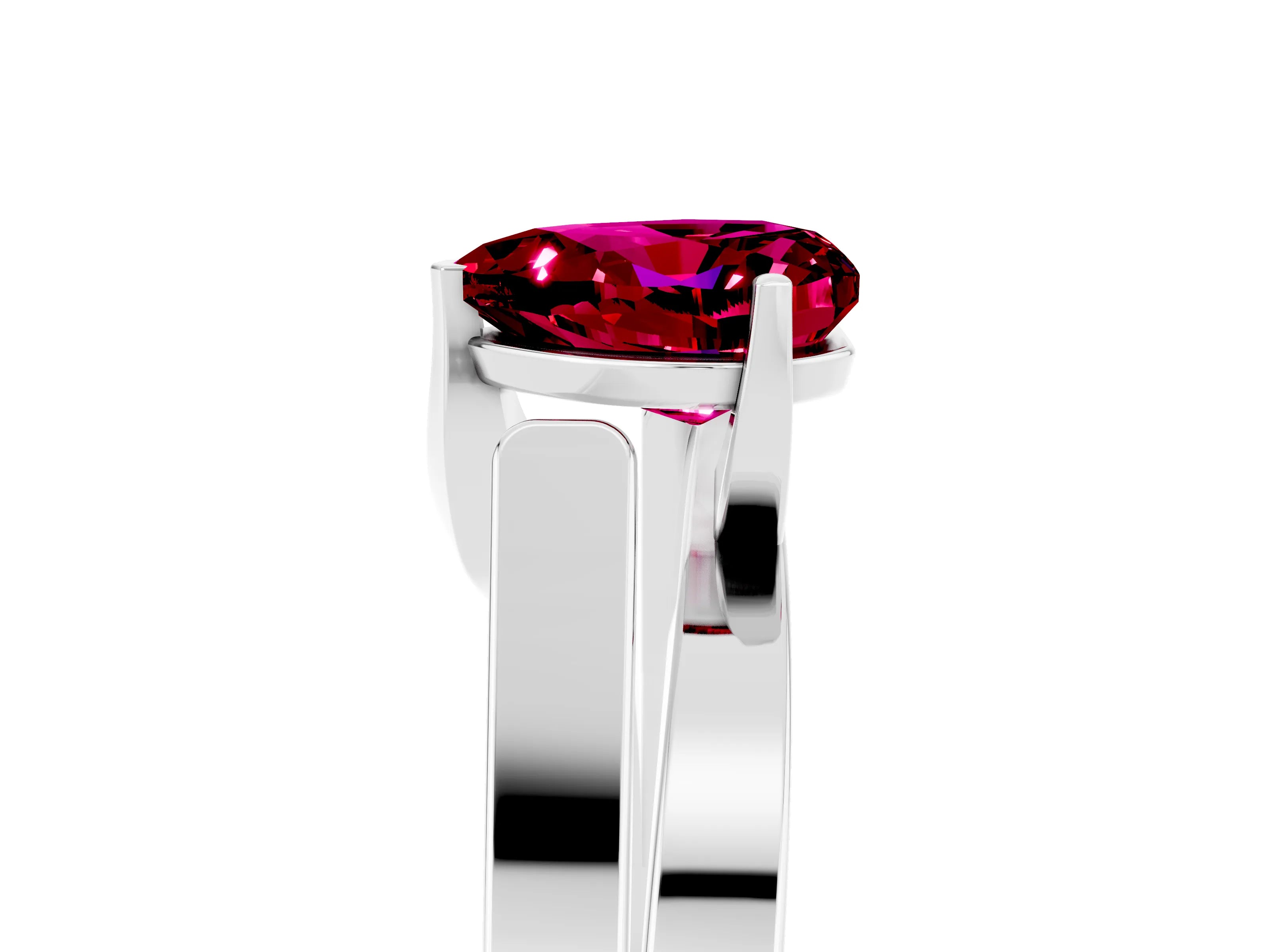 White gold Modern Tension Set Heart Cut Garnet Solitaire Wide Band Ring_5
