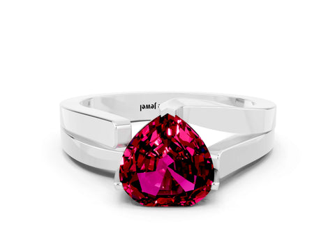 White gold Modern Tension Set Heart Cut Garnet Solitaire Wide Band Ring