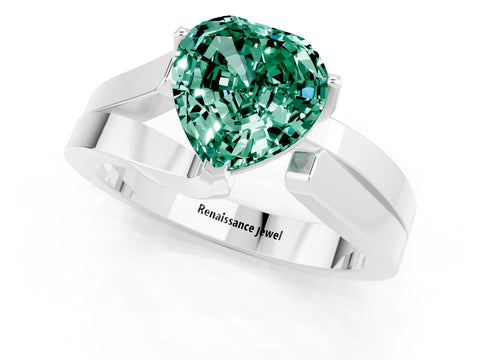 White gold Modern Tension Set Heart Cut Green Sapphire Solitaire Wide Band Ring_1