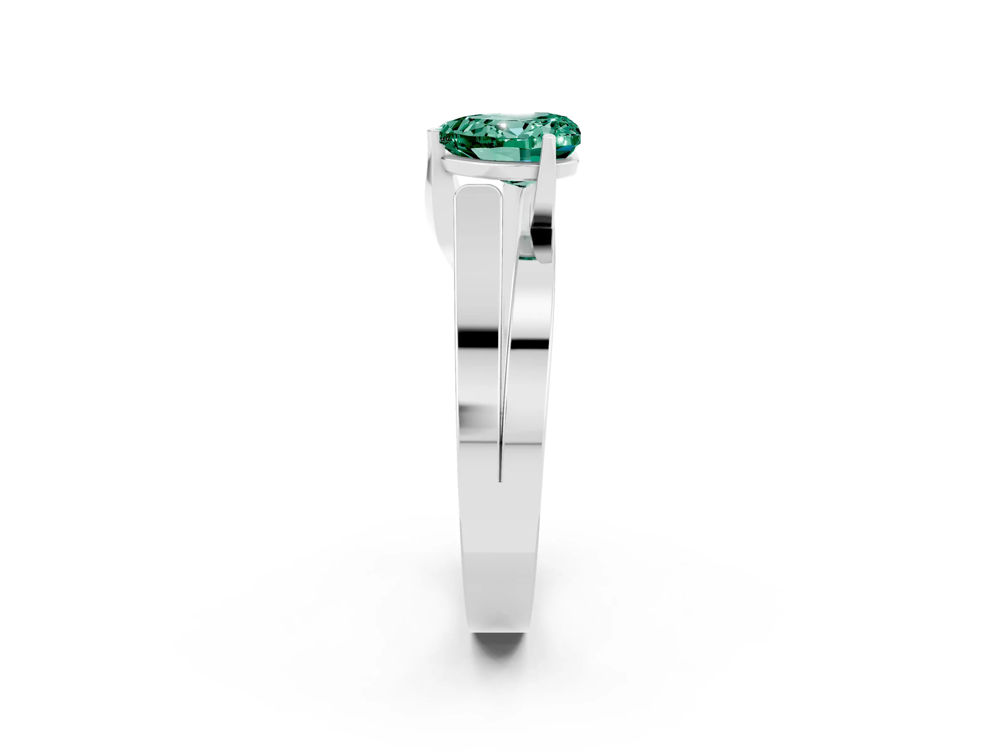 White gold Modern Tension Set Heart Cut Green Sapphire Solitaire Wide Band Ring_2
