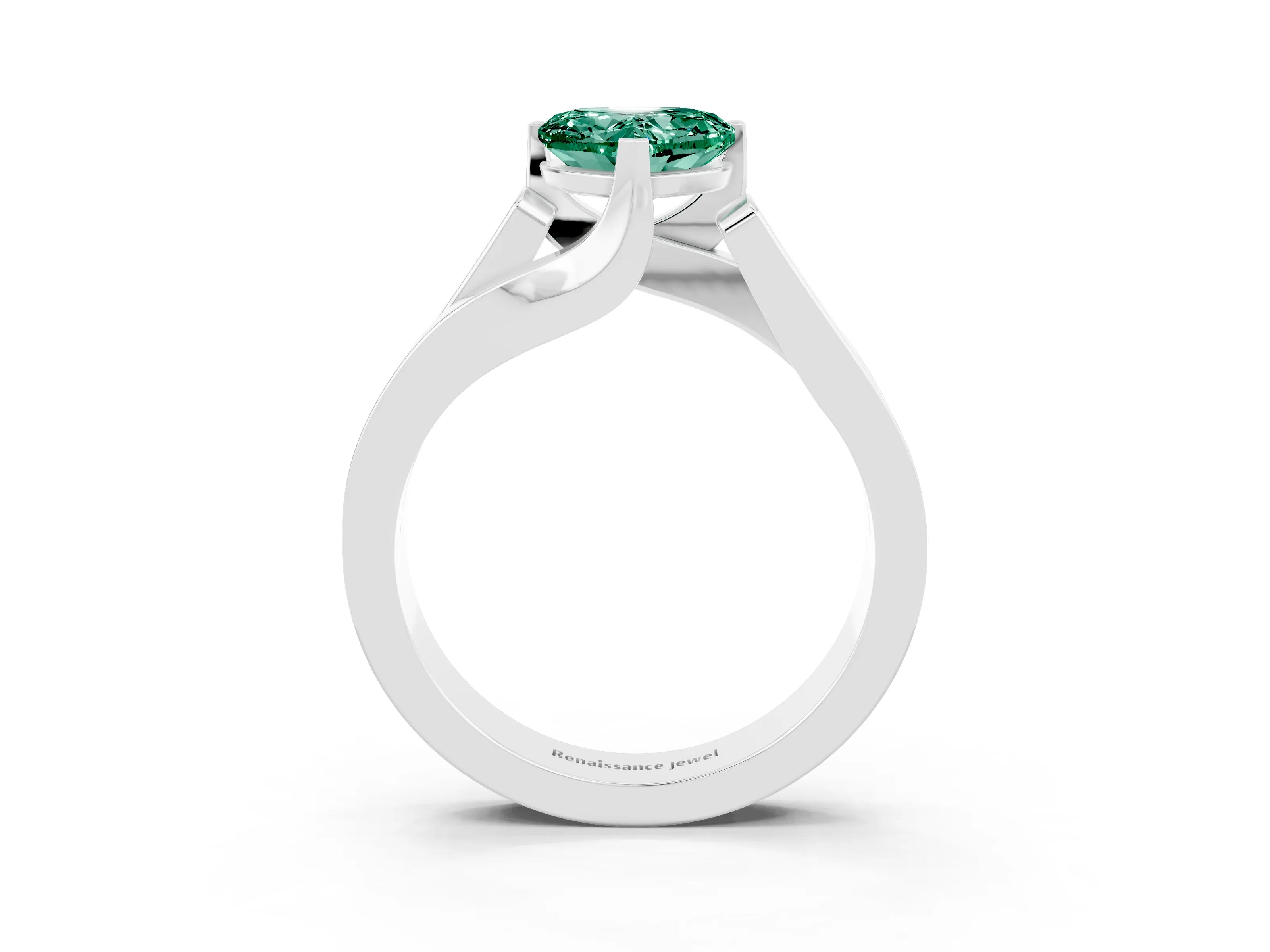 White gold Modern Tension Set Heart Cut Green Sapphire Solitaire Wide Band Ring_3