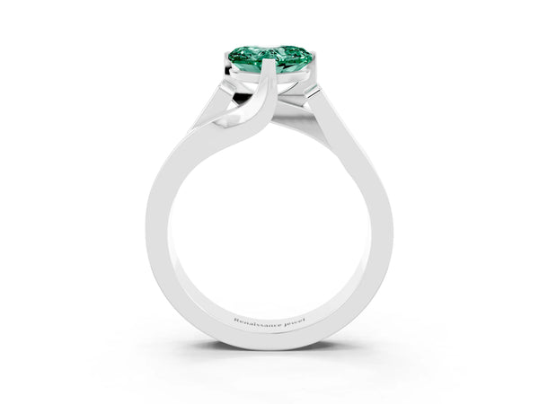 Silver Modern Tension Set Heart Cut Green Sapphire Solitaire Wide Band Ring