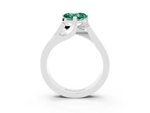 White gold Modern Tension Set Heart Cut Green Sapphire Solitaire Wide Band Ring_3