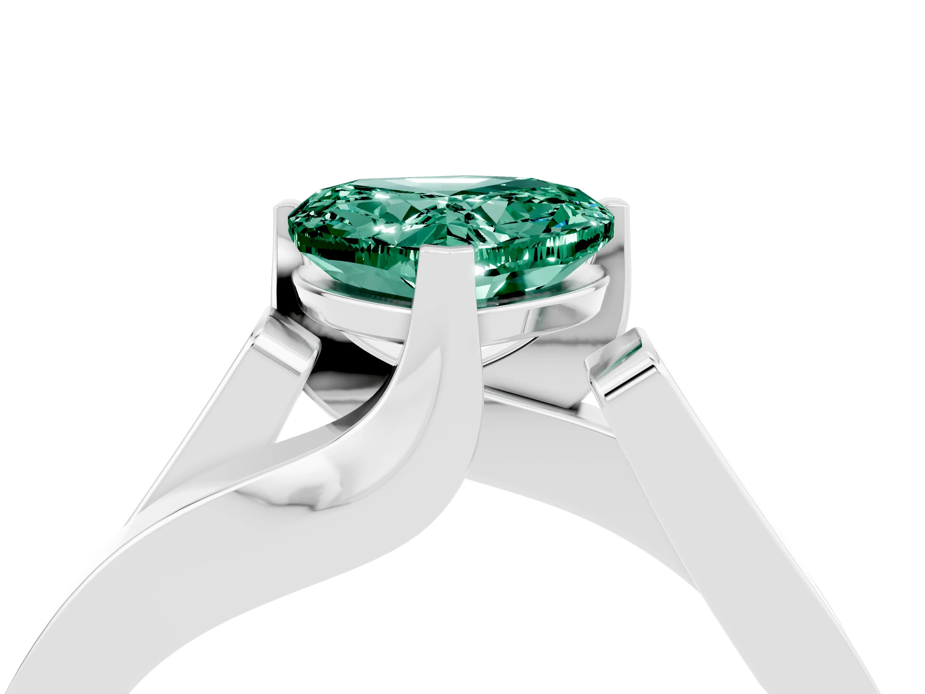 White gold Modern Tension Set Heart Cut Green Sapphire Solitaire Wide Band Ring_4