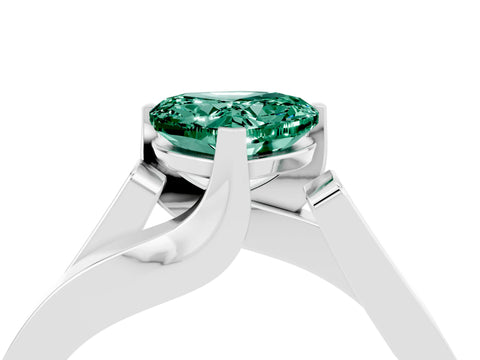 White gold Modern Tension Set Heart Cut Green Sapphire Solitaire Wide Band Ring_4