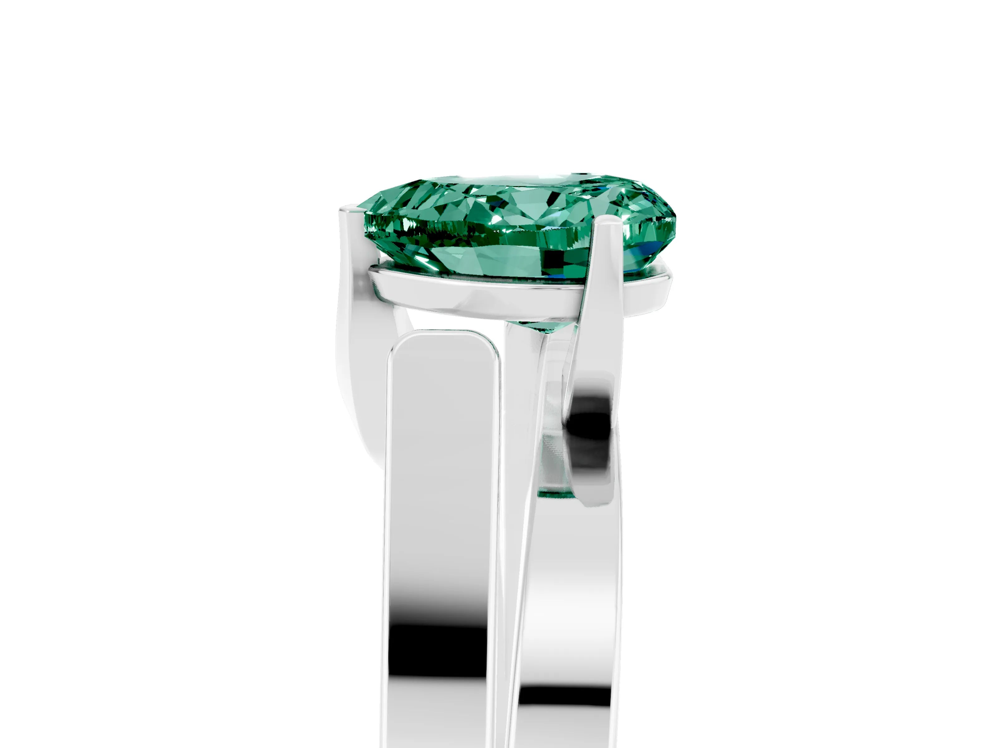 White gold Modern Tension Set Heart Cut Green Sapphire Solitaire Wide Band Ring_5