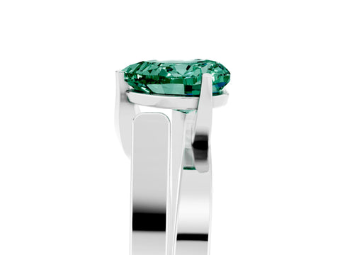 White gold Modern Tension Set Heart Cut Green Sapphire Solitaire Wide Band Ring_5