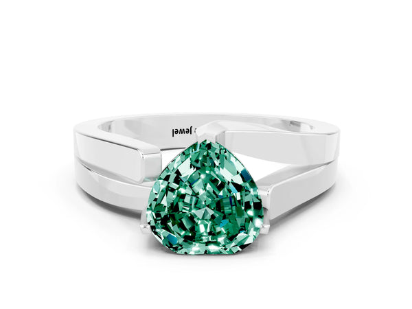 White gold Modern Tension Set Heart Cut Green Sapphire Solitaire Wide Band Ring