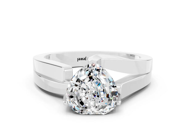 Platinum Modern Tension Set Heart Cut Moissanite Solitaire Wide Band Ring