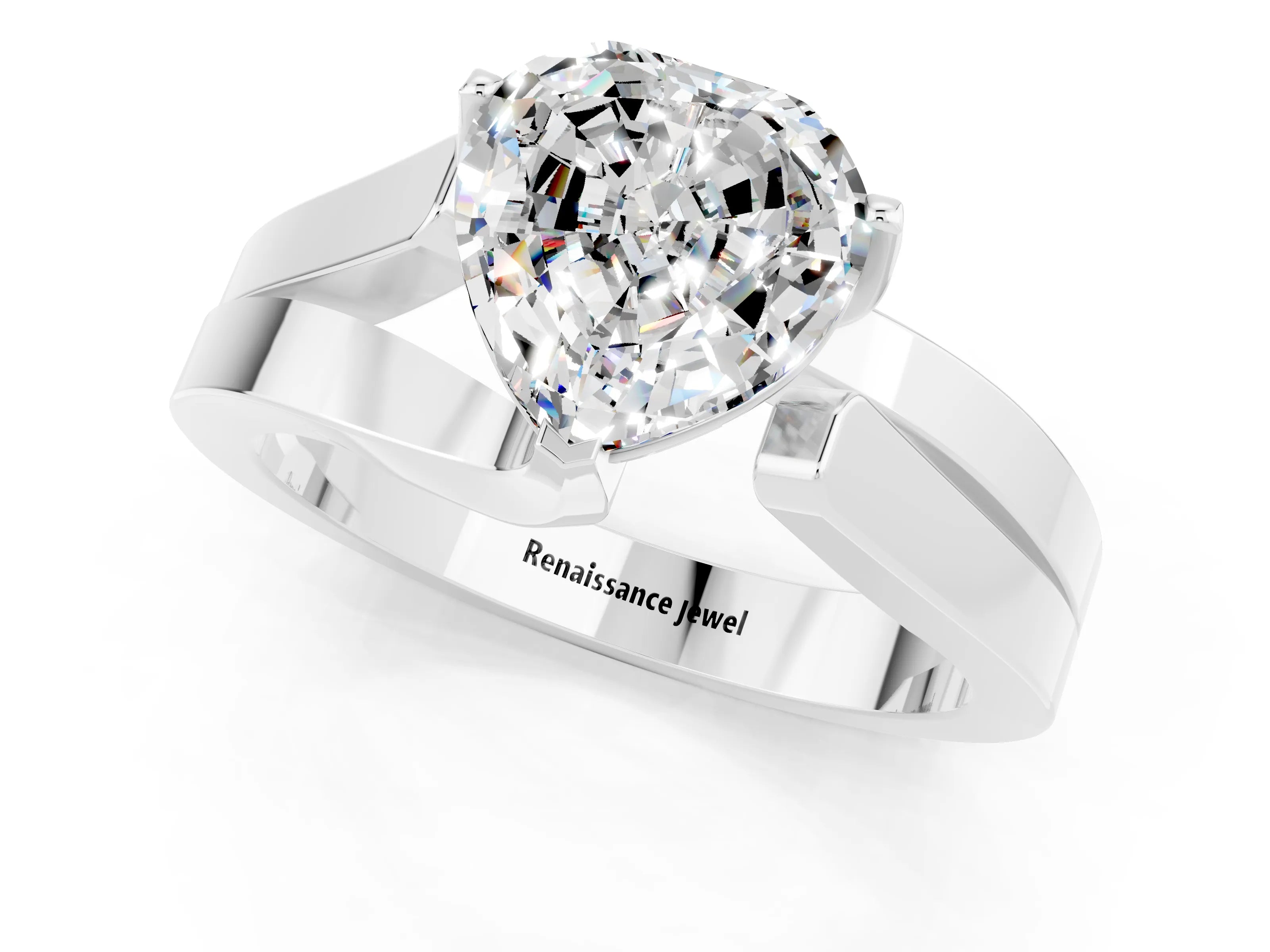 White gold Modern Tension Set Heart Cut Moissanite Solitaire Wide Band Ring_1