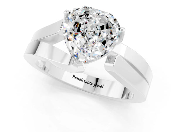 Silver Modern Tension Set Heart Cut Moissanite Solitaire Wide Band Ring