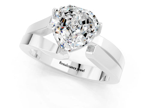 White gold Modern Tension Set Heart Cut Moissanite Solitaire Wide Band Ring_1