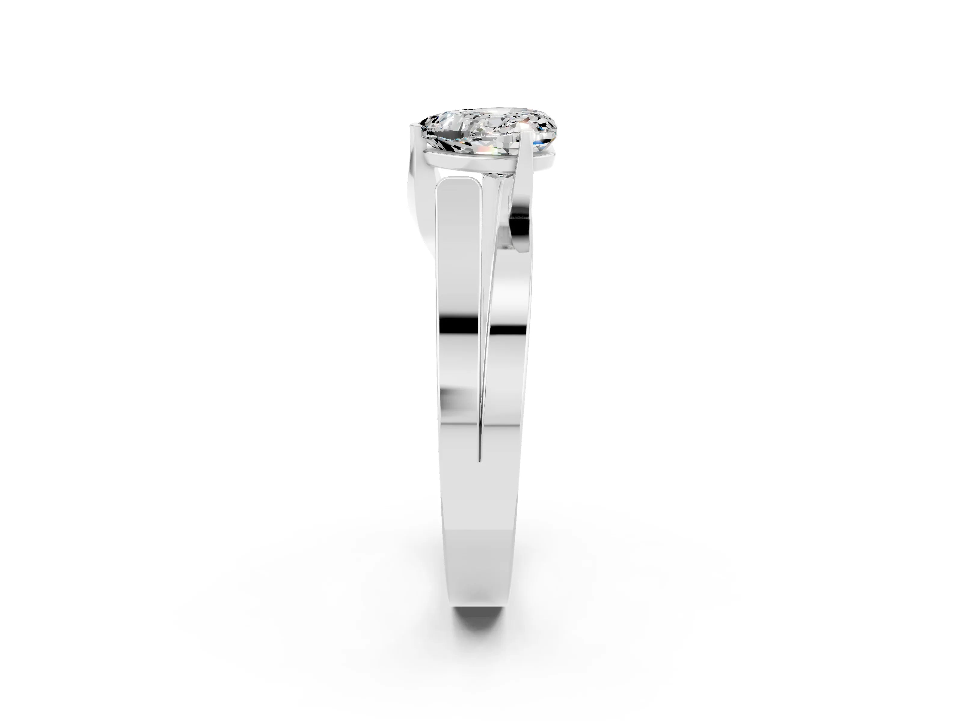 White gold Modern Tension Set Heart Cut Moissanite Solitaire Wide Band Ring_2