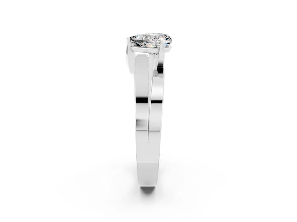 Silver Modern Tension Set Heart Cut Moissanite Solitaire Wide Band Ring