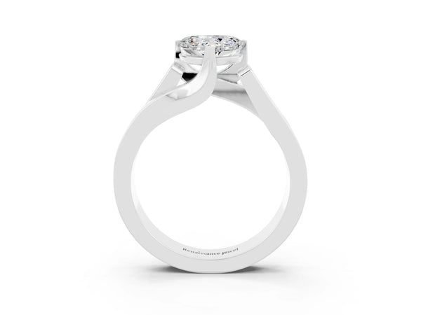 Silver Modern Tension Set Heart Cut Moissanite Solitaire Wide Band Ring