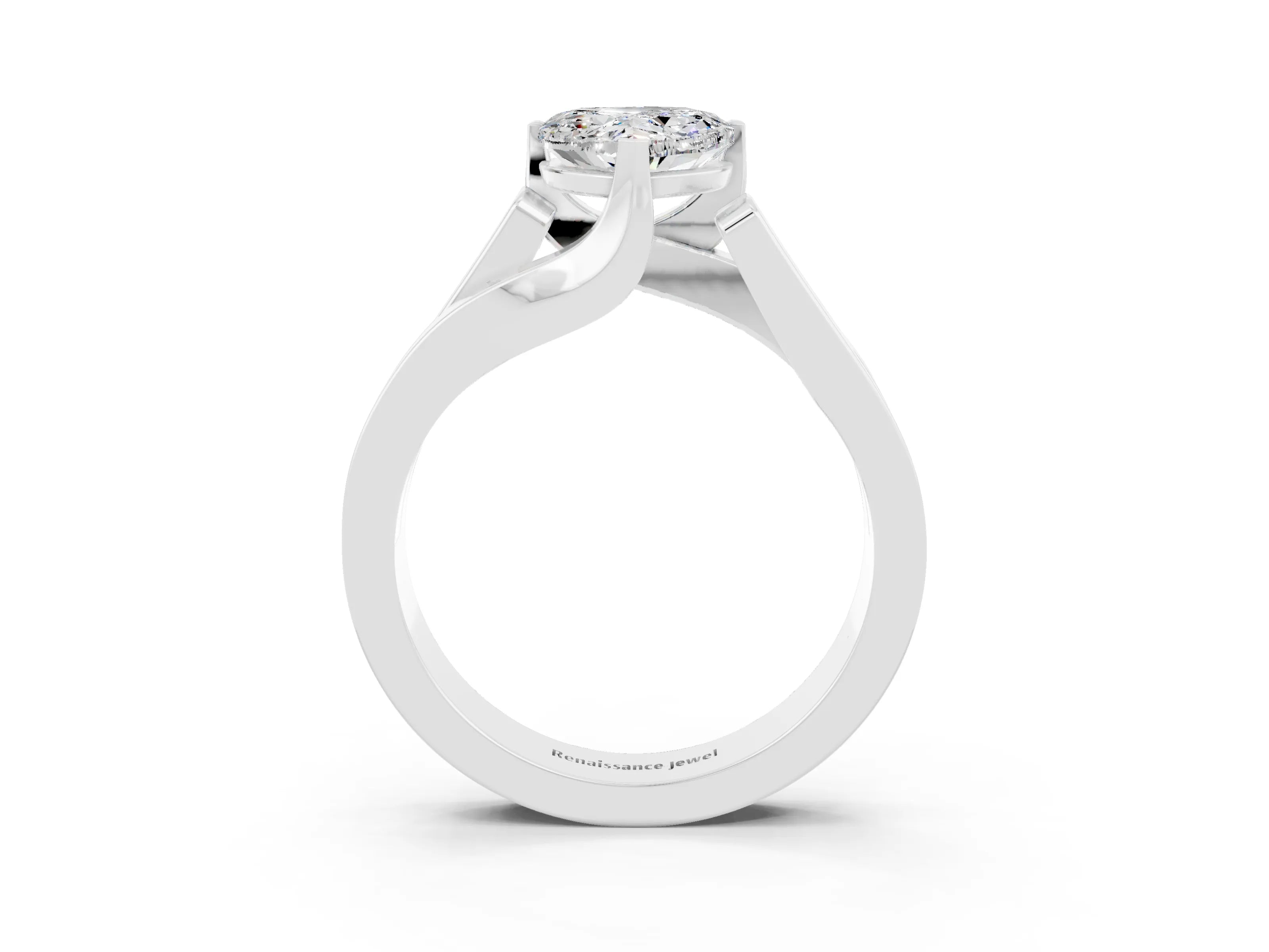 White gold Modern Tension Set Heart Cut Moissanite Solitaire Wide Band Ring_3