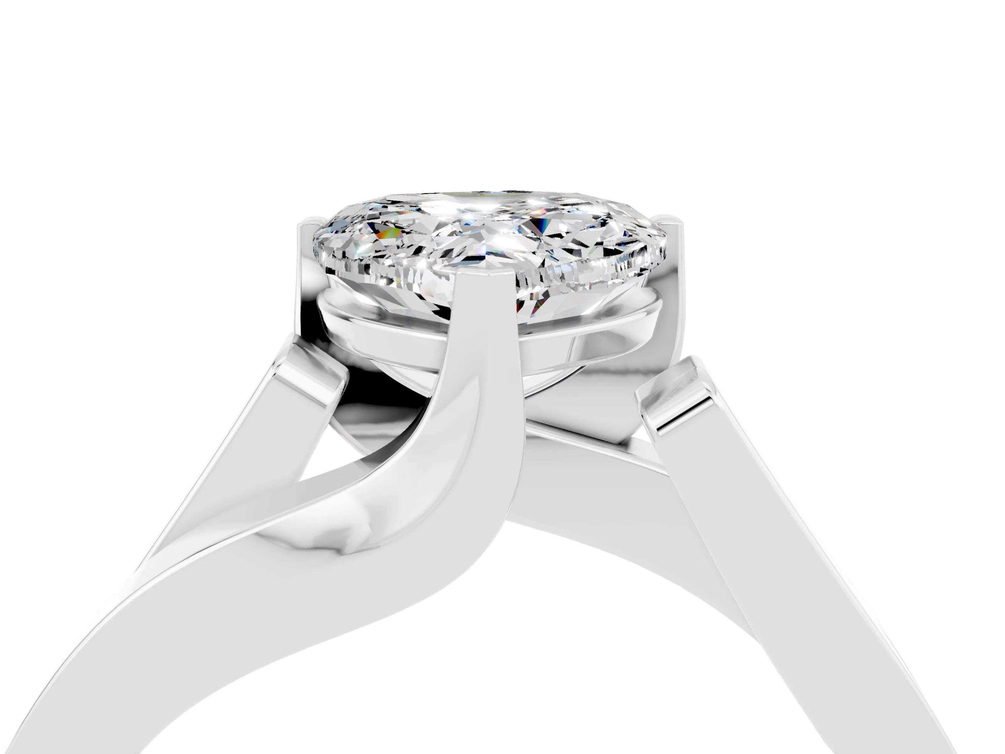 White gold Modern Tension Set Heart Cut Moissanite Solitaire Wide Band Ring_4